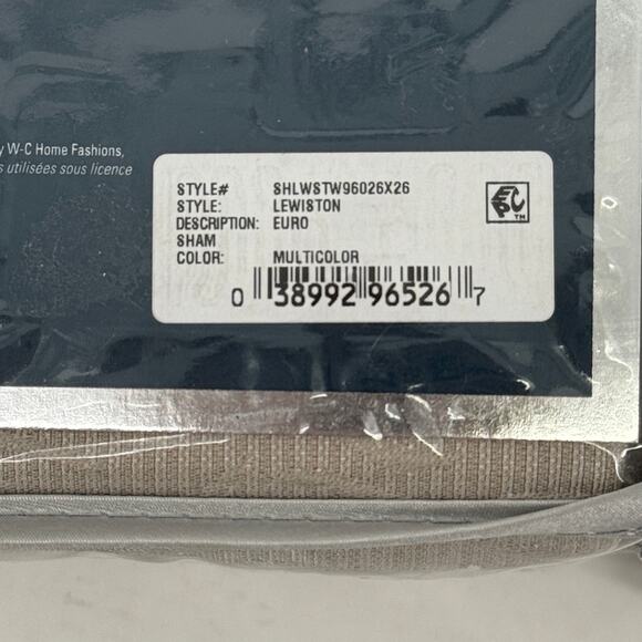 Waterford Lewiston Textured Euro Pillow Sham Lot Of Two 26" Square Beige Blue - Picture 6 of 6